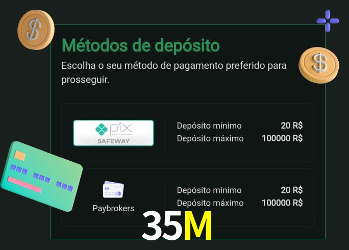O cassino 35M oferece uma grande variedade de métodos de pagamento